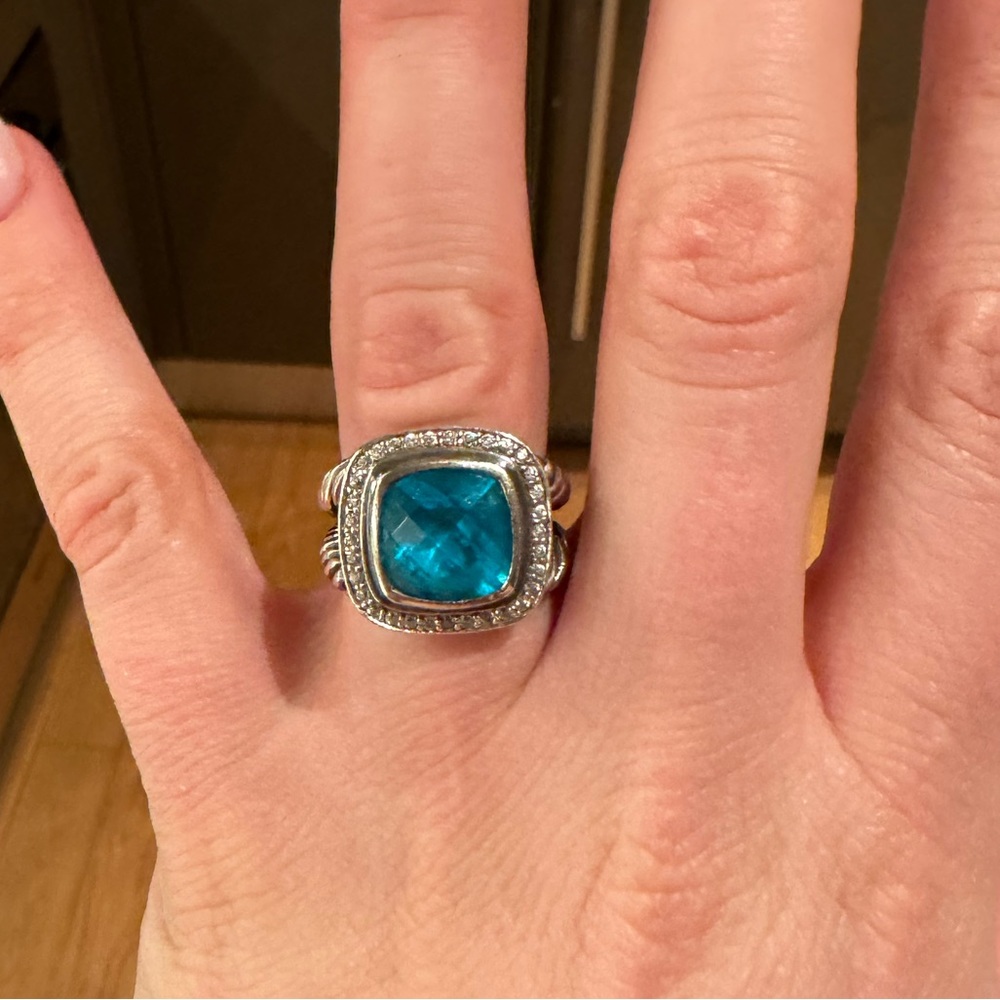 Authentic David Yurman Albion Ring - Size 8 (Blue Topaz & Diamonds, 11mm)